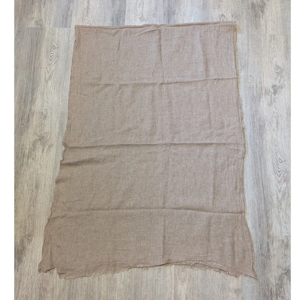 NEW Slate + Salt Beige Handloom 100% Cashmere Scarf Taupe Brown Frayed
